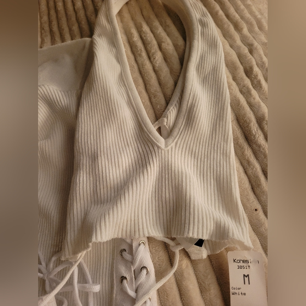 White Lace-Up Ribbed Set S/M - Picture 6 of 8